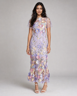 Juliette | 3D Floral Appliqué Midi Dress in Purple