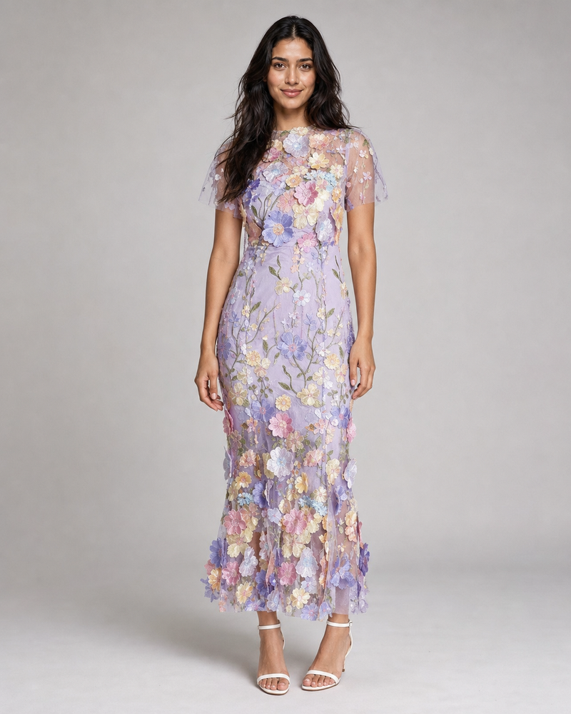 Juliette | 3D Floral Appliqué Midi Dress