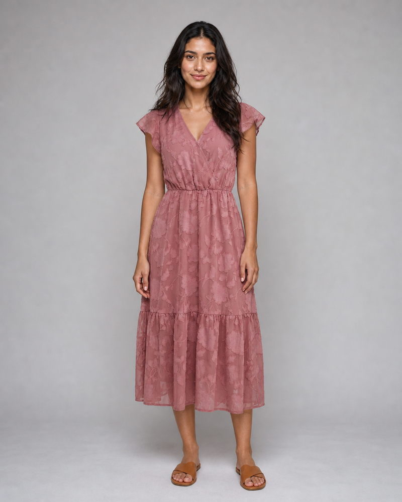 Iona | Floral Flutter-Sleeve Tiered Midi Dress