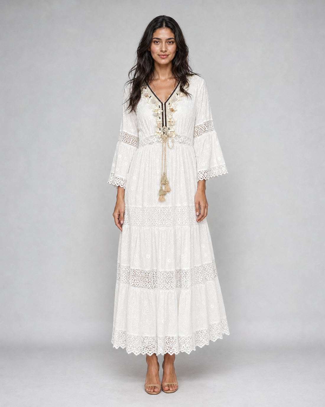 Paloma | Tiered Broderie Lace Maxi Dress