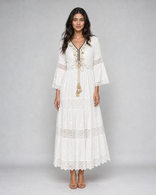 Paloma | Tiered Broderie Lace Maxi Dress in White