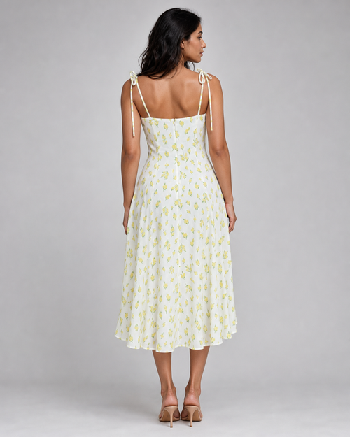 Mirabel | Floral Corset-Bodice Midi Dress — White — back
