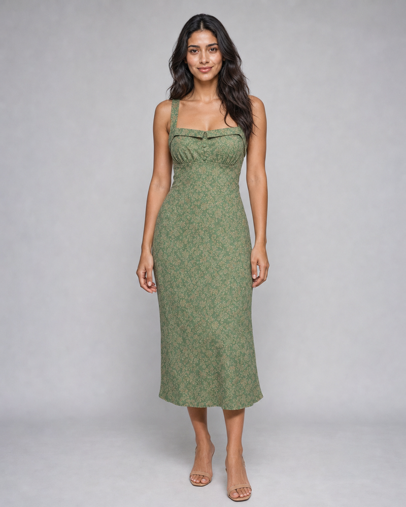 Imogen | Floral Square-Neck Midi Dress
