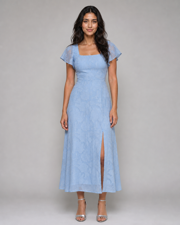 Pearl | Burnout Floral Flutter-Sleeve Midi Dress