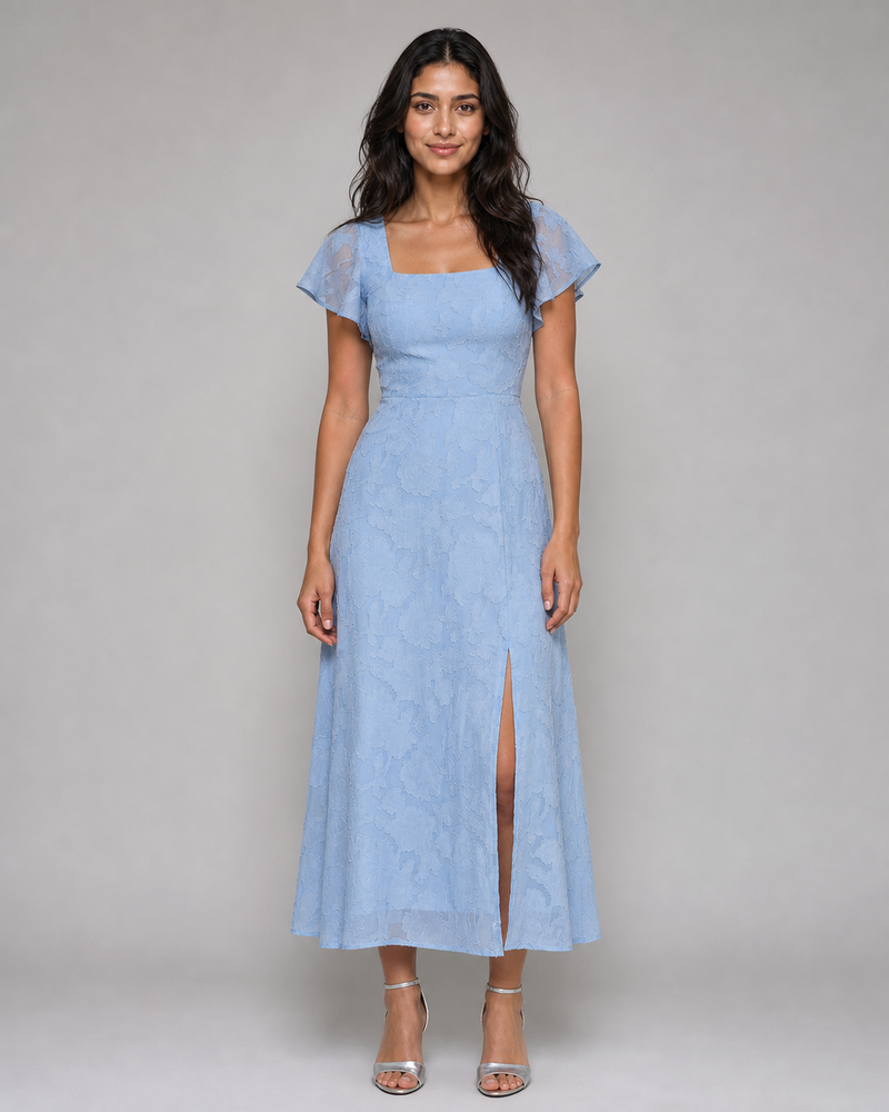 Pearl | Burnout Floral Flutter-Sleeve Midi Dress