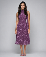 Henrietta | Floral V-Neck Chiffon Midi Dress in Purple
