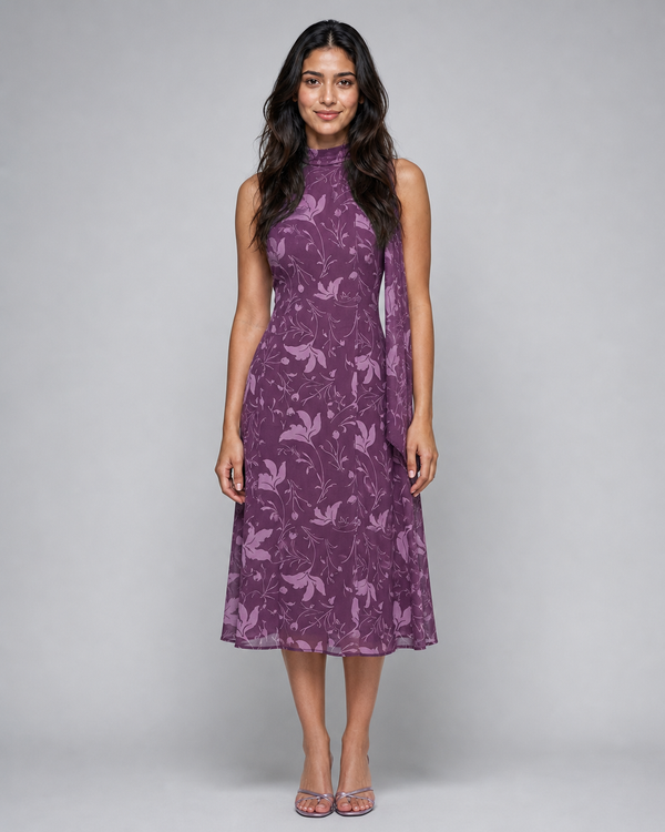 Henrietta | Floral V-Neck Chiffon Midi Dress
