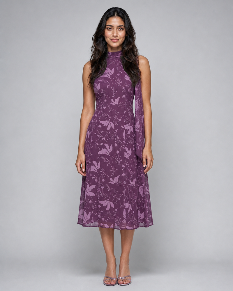 Henrietta | Floral V-Neck Chiffon Midi Dress