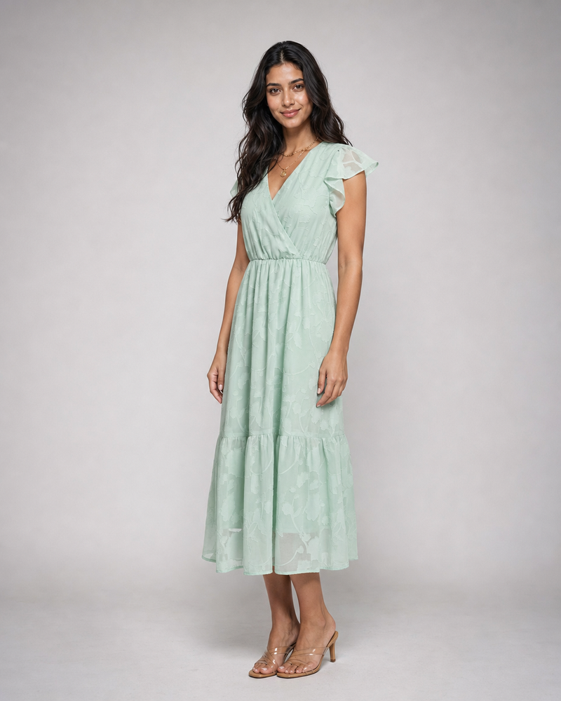 Iona | Floral Flutter-Sleeve Tiered Midi Dress