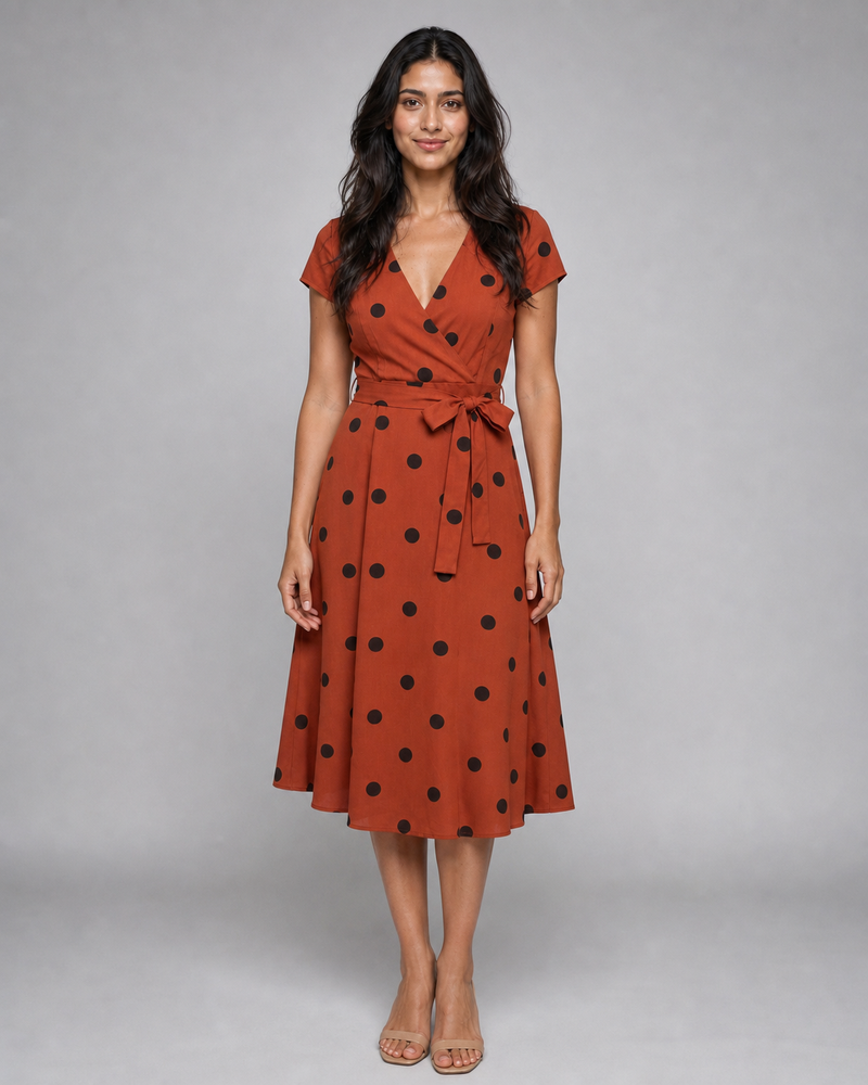 Georgiana | Polka Dot Wrap Midi Dress