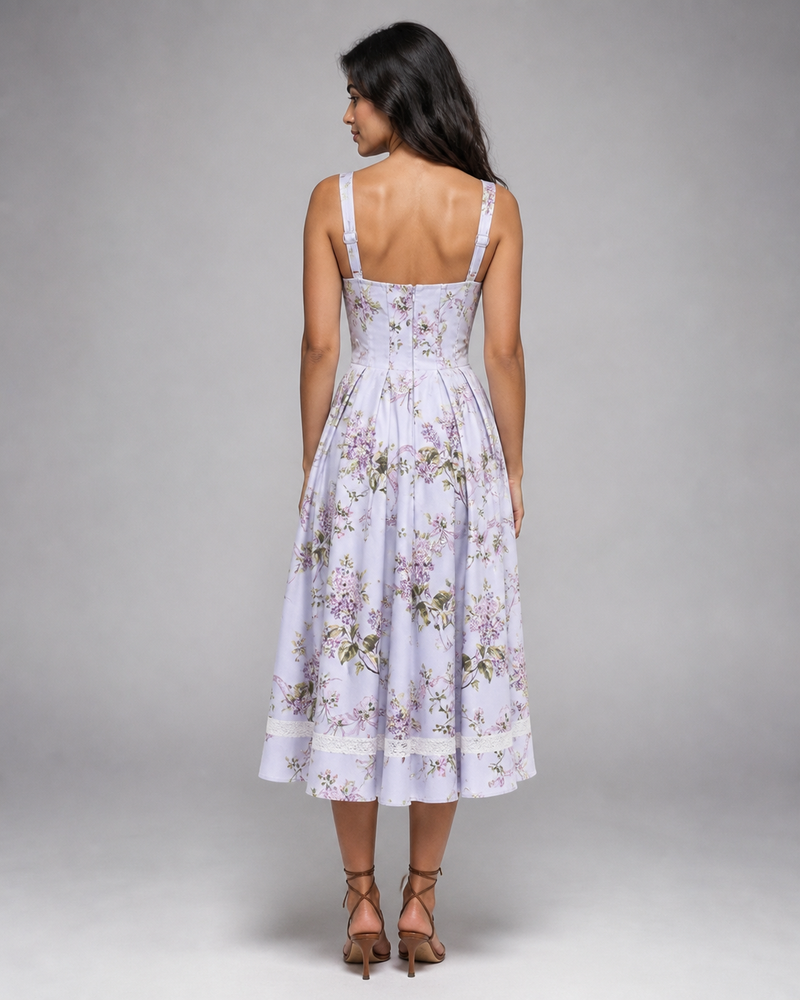 Mathilde | Floral Lace-Trim Midi Sundress