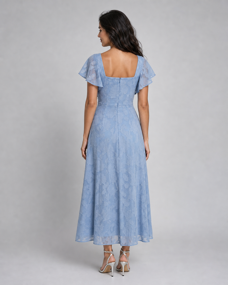 Pearl | Burnout Floral Flutter-Sleeve Midi Dress
