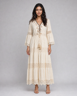 Paloma | Tiered Broderie Lace Maxi Dress in Beige
