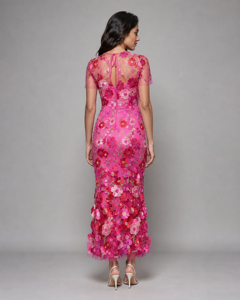 Juliette | 3D Floral Appliqué Midi Dress
