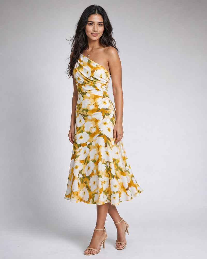 Lavinia | Floral One-Shoulder Midi Dress