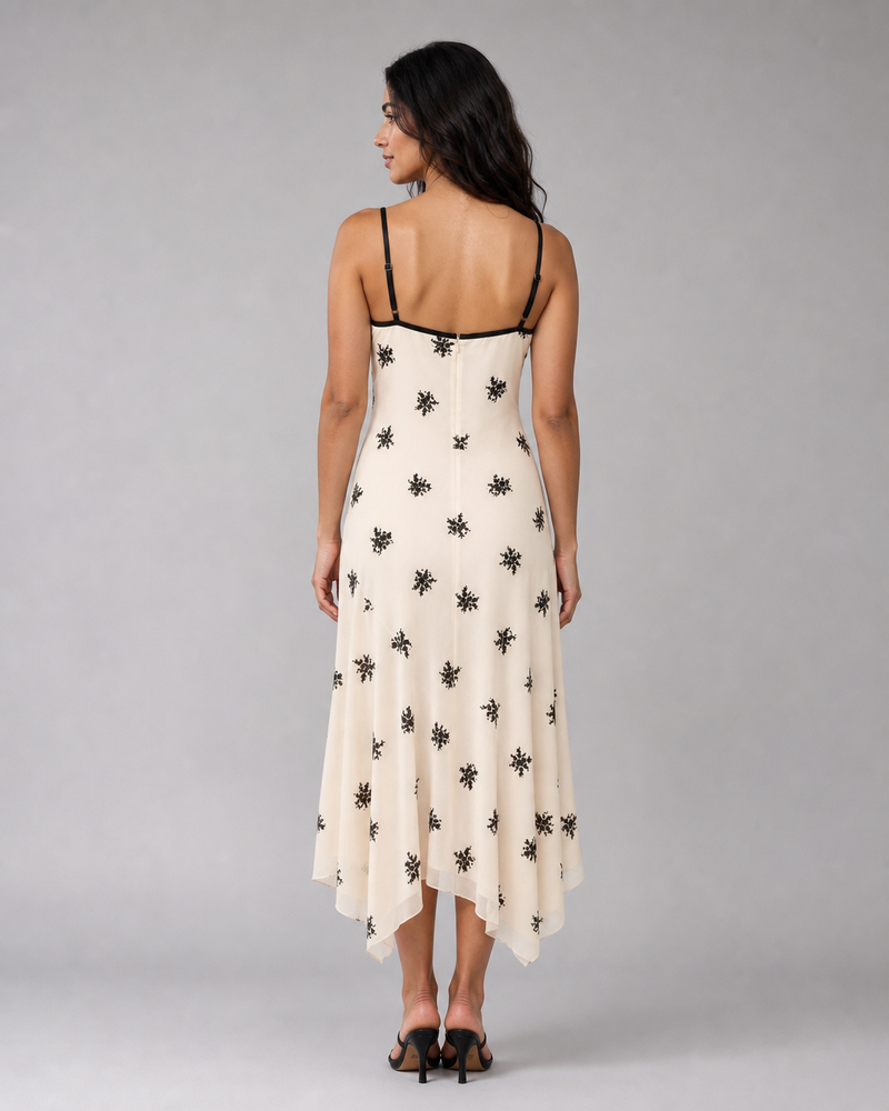 Lucinda | Embroidered Floral Lace-Trim Midi Dress