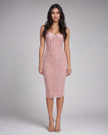 Cosima | Lace Corset Bustier Midi Dress in Pink