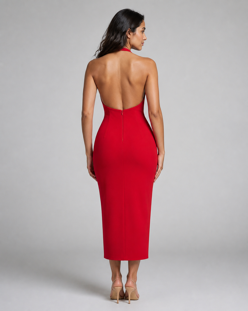 Elodie | Halter Lace Corset Midi Dress