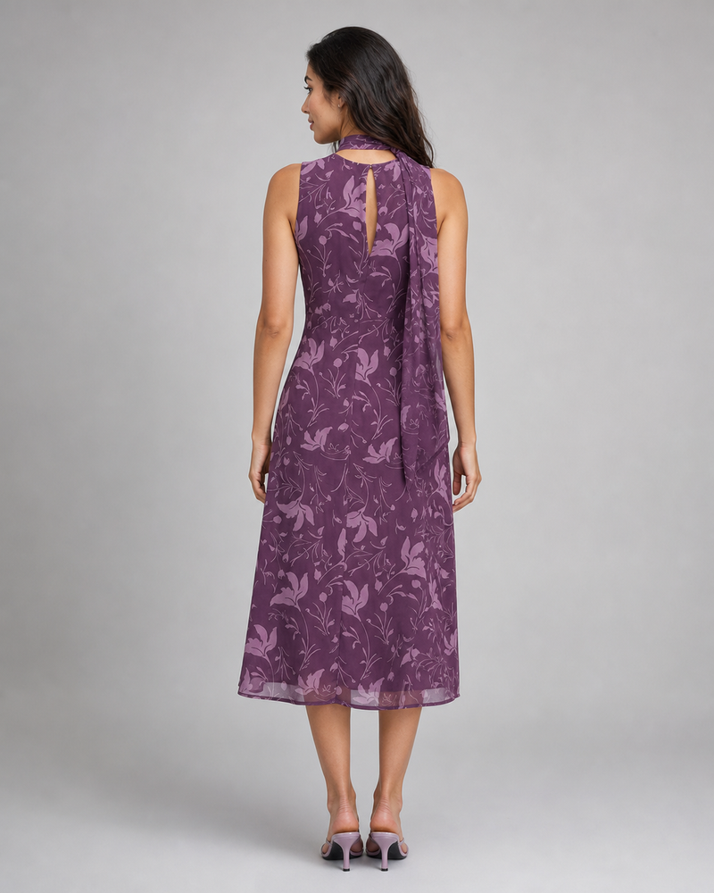 Henrietta | Floral V-Neck Chiffon Midi Dress