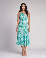 Lavinia | Floral One-Shoulder Midi Dress in Green