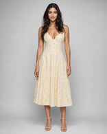 Beatrix | V-Neck Midi Dress with Corset Lace-Up Back in Yellow