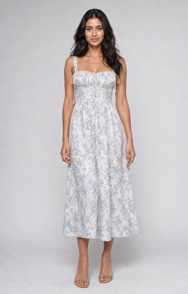 Ophelia | Floral Sweetheart Corset Midi Dress