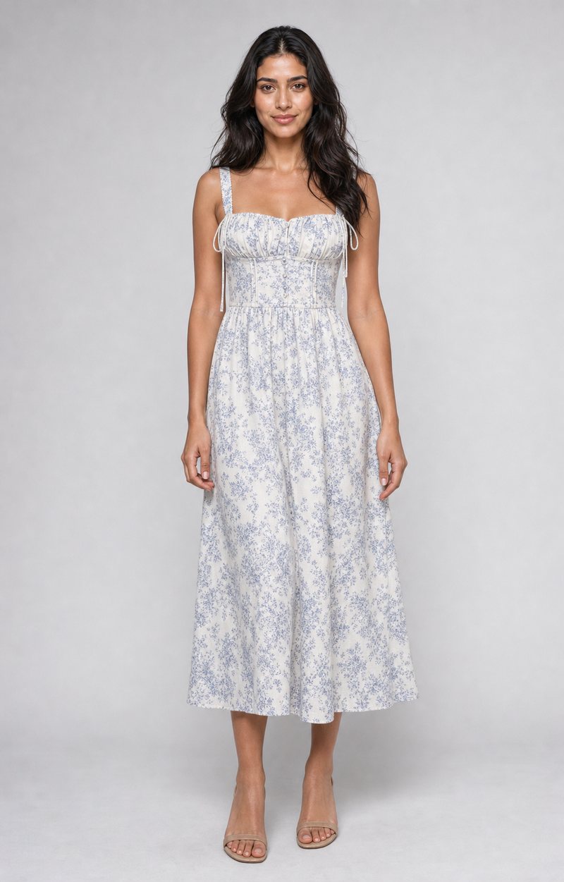 Ophelia | Floral Sweetheart Corset Midi Dress