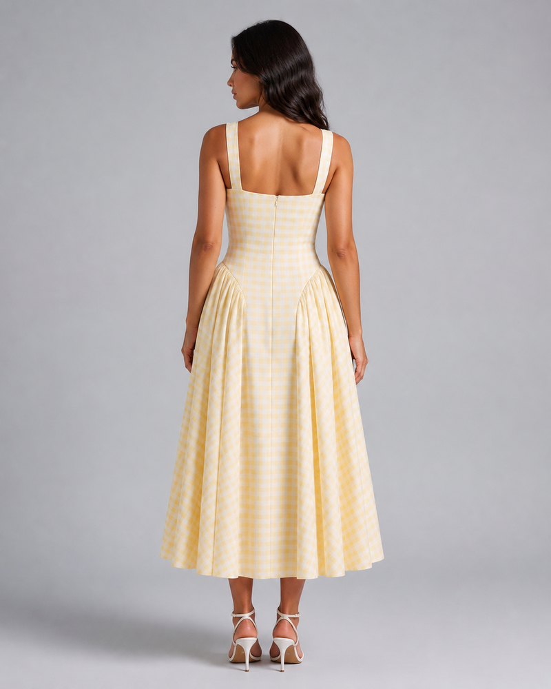 Helena | Sculpted-Waist Gingham Midi Dress