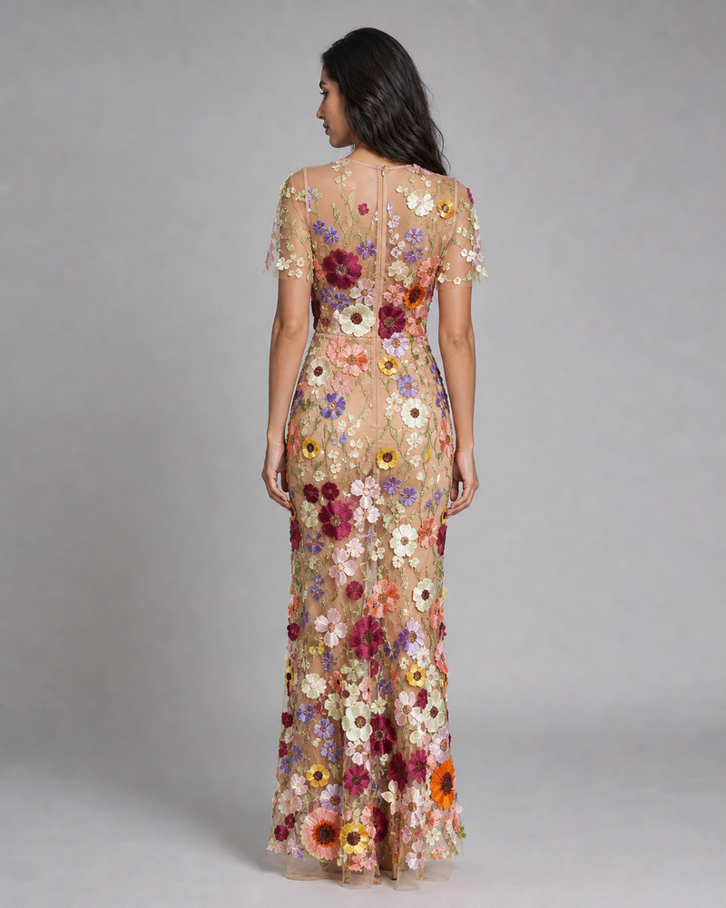 Juliette | 3D Floral Appliqué Midi Dress