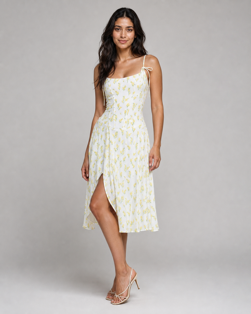 Mirabel | Floral Corset-Bodice Midi Dress