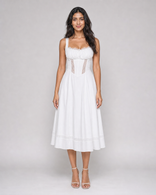 Mathilde | Floral Lace-Trim Midi Sundress in White
