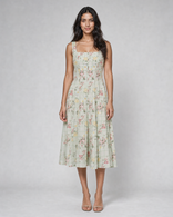 Octavia | Floral Check Button-Front Midi Sundress in Green