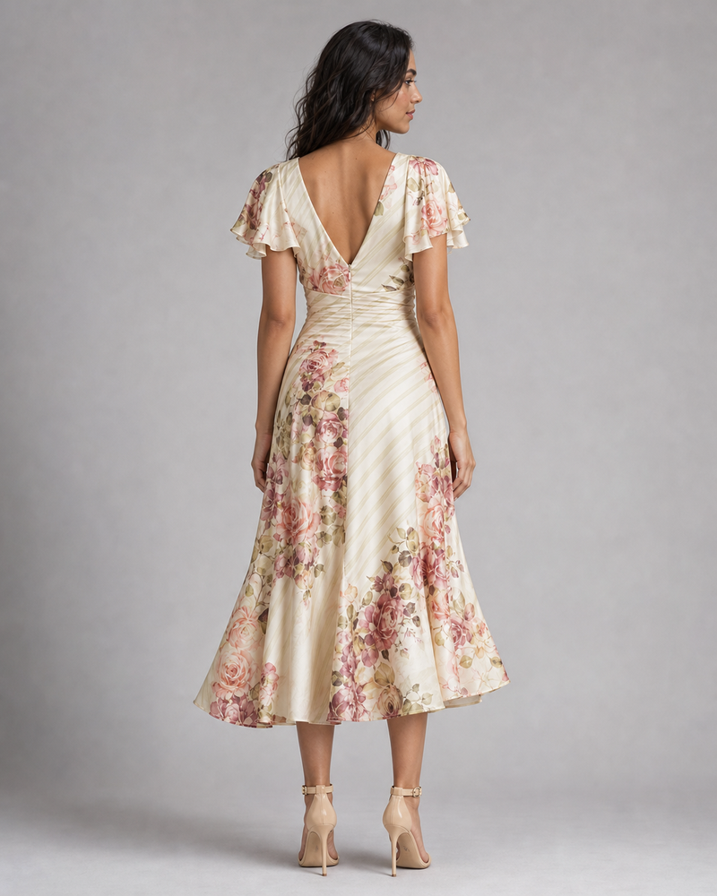 Penelope | Ruched-Waist Floral Midi Dress