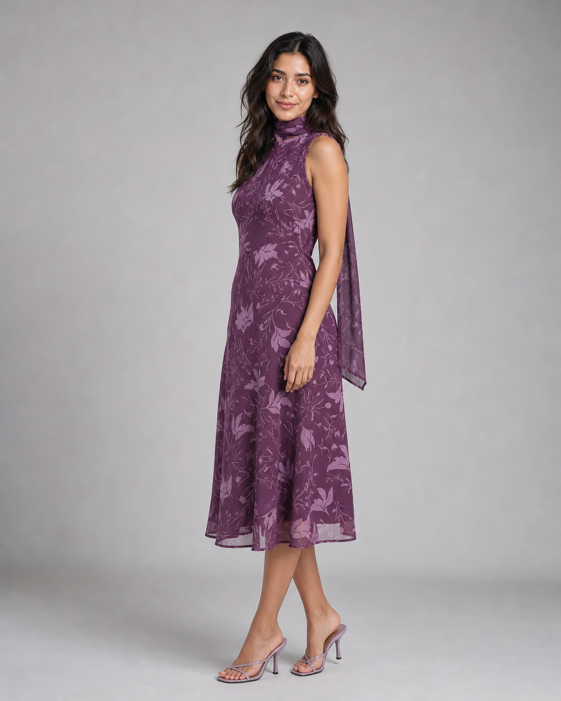 Henrietta | Floral V-Neck Chiffon Midi Dress