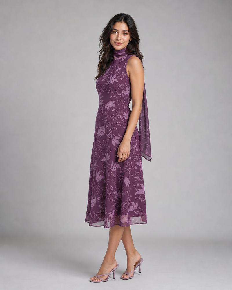Henrietta | Floral V-Neck Chiffon Midi Dress