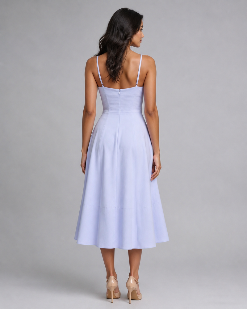 Beatrix | V-Neck Midi Dress with Corset Lace-Up Back