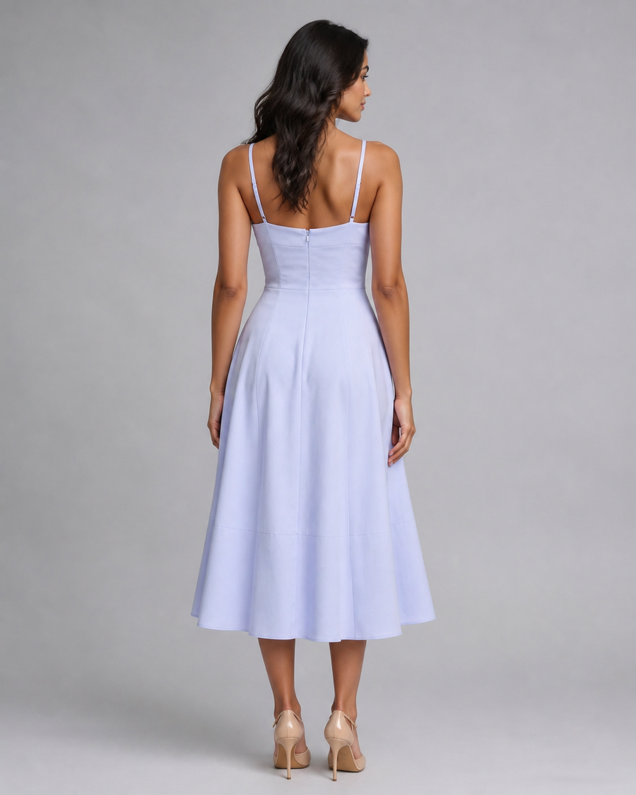 Beatrix | V-Neck Midi Dress with Corset Lace-Up Back