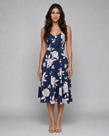Genevieve | Floral Button-Front Midi Sundress in Navy