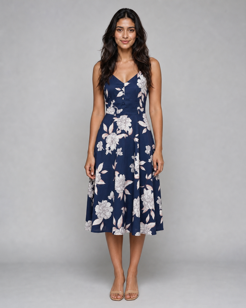 Genevieve | Floral Button-Front Midi Sundress