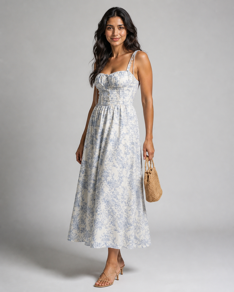 Ophelia | Floral Sweetheart Corset Midi Dress