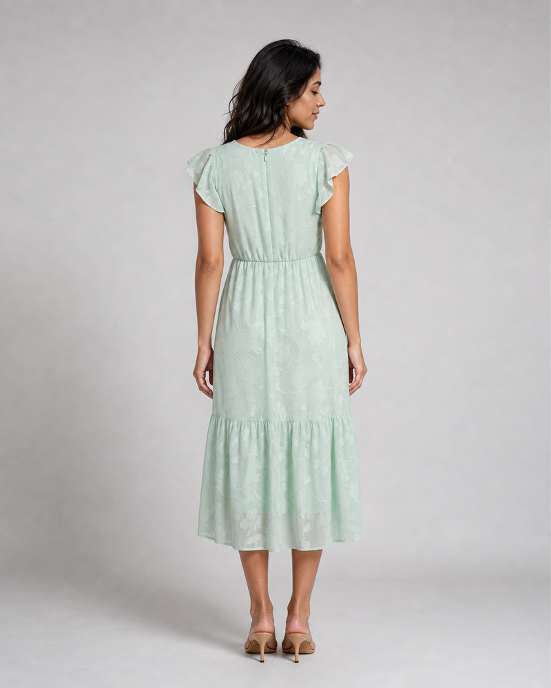 Iona | Floral Flutter-Sleeve Tiered Midi Dress