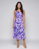 Lavinia | Floral One-Shoulder Midi Dress in Purple