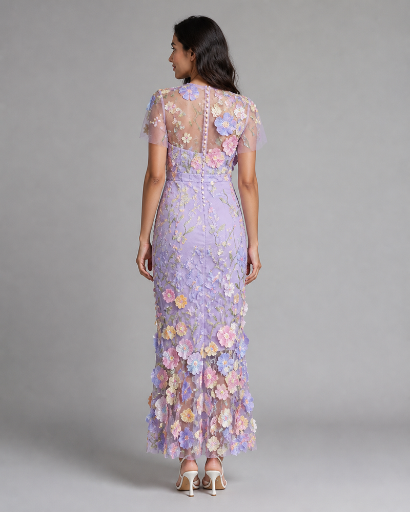 Juliette | 3D Floral Appliqué Midi Dress