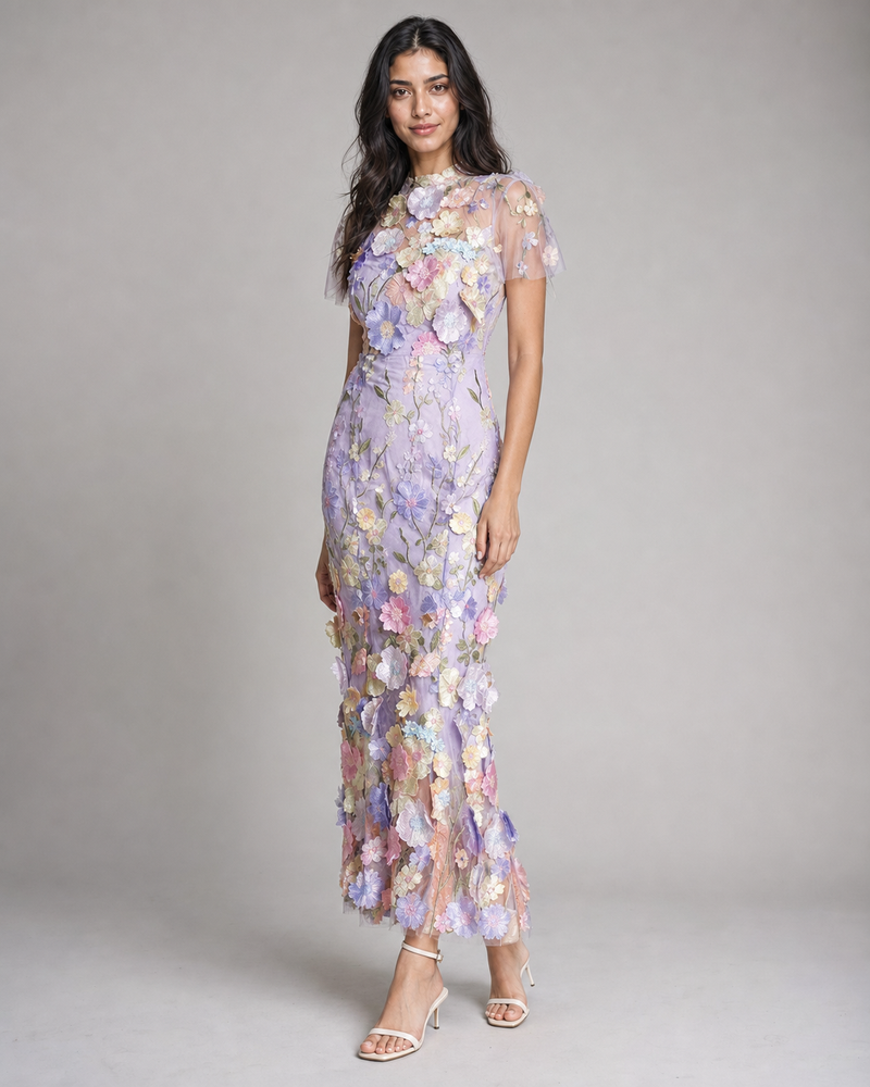 Juliette | 3D Floral Appliqué Midi Dress