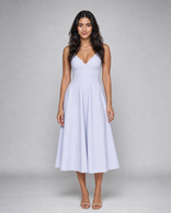Beatrix | V-Neck Midi Dress with Corset Lace-Up Back in Blue