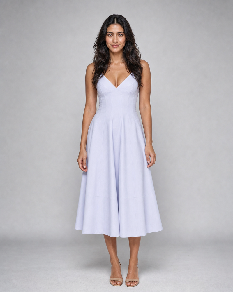 Beatrix | V-Neck Midi Dress with Corset Lace-Up Back