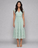 Iona | Floral Flutter-Sleeve Tiered Midi Dress in Green