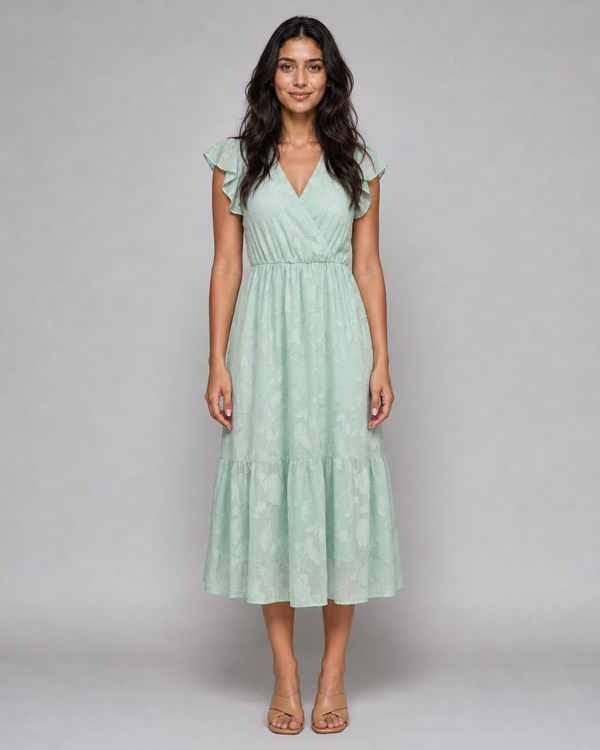 Iona | Floral Flutter-Sleeve Tiered Midi Dress