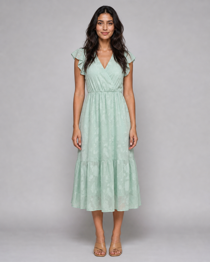 Iona | Floral Flutter-Sleeve Tiered Midi Dress