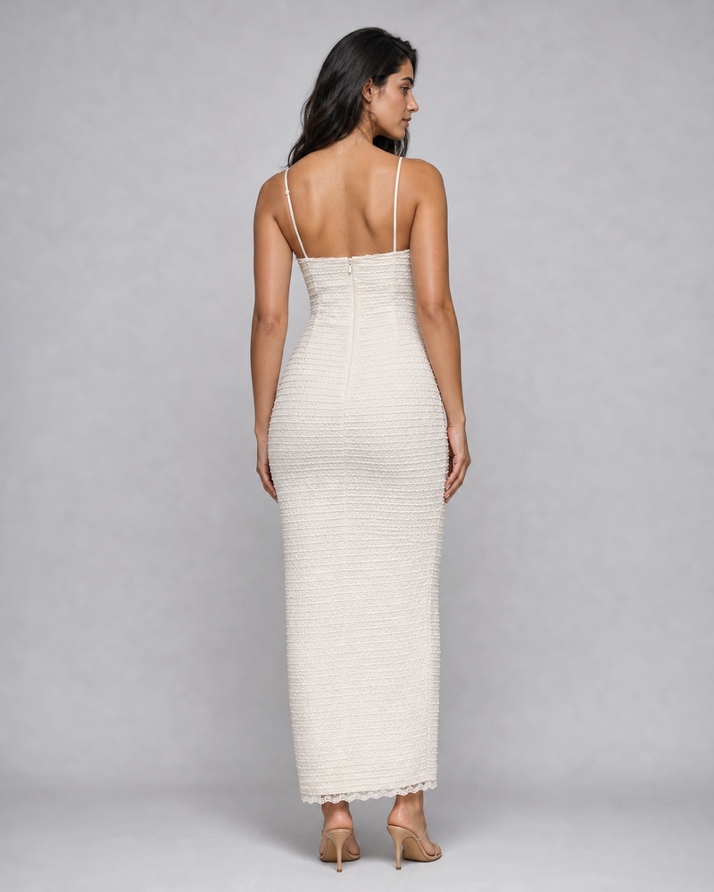 Delilah | Lace-Trim Corset Column Maxi Dress